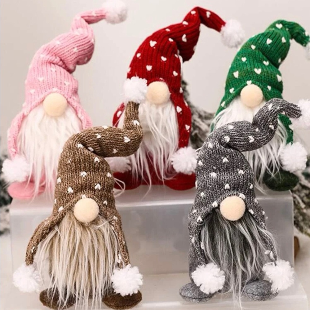 Bundle of 4 Heart Gnomes Beanies with Posable Knit Hats Gnome Holiday Lot Set